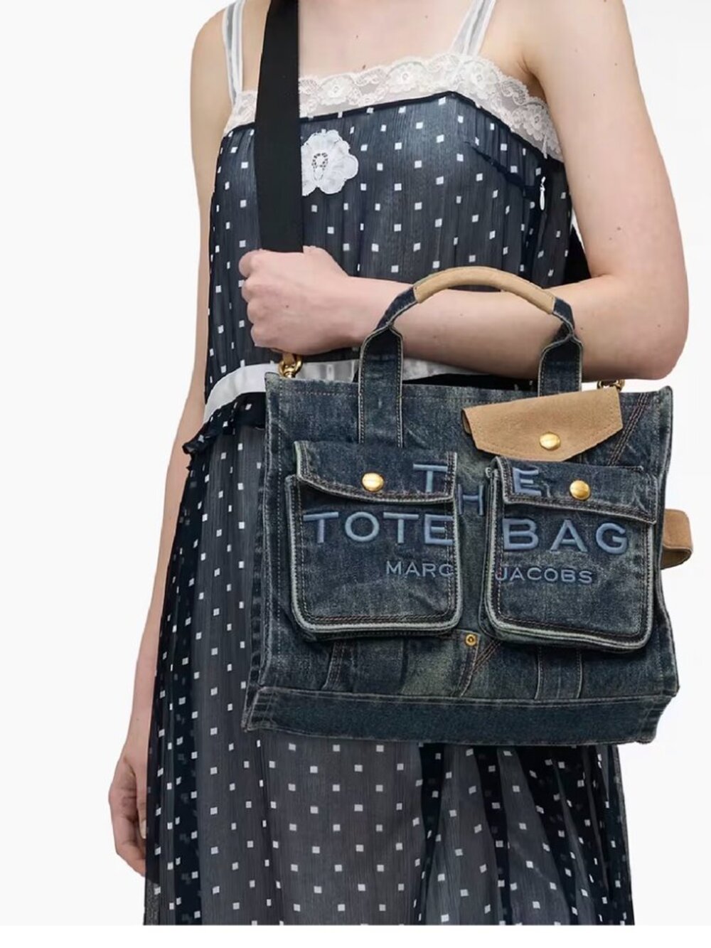MARC JACOBS The Denim Suede Medium Cargo Tote Bag